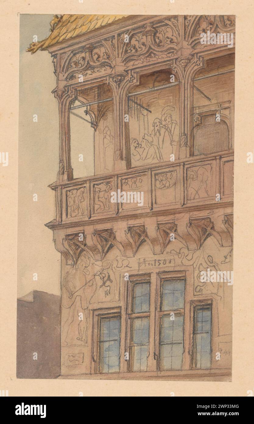 Fragment of the Gothic building with a crumb; Lesser, Aleksander (1814-1884); 1844 (1844-00-00-1844-00-00);Lesser, Aleksander (1814-1884), Lesser, Aleksander (1814-1884) - collections, Lesser, Emiljan Stanisław (Baron - 1847-1912), Lesser, Emiljan Stanisław (Baron - 1847-1912) - collection, Lesser, Wiktor Stanisław Zygmunt (Baron - 1853-1935), Lesser, Wiktor Stanisław Zygmunt (Baron - 1853-1935) - collection, architecture, gift (provenance), facades, gothic (style), cloisters Stock Photo