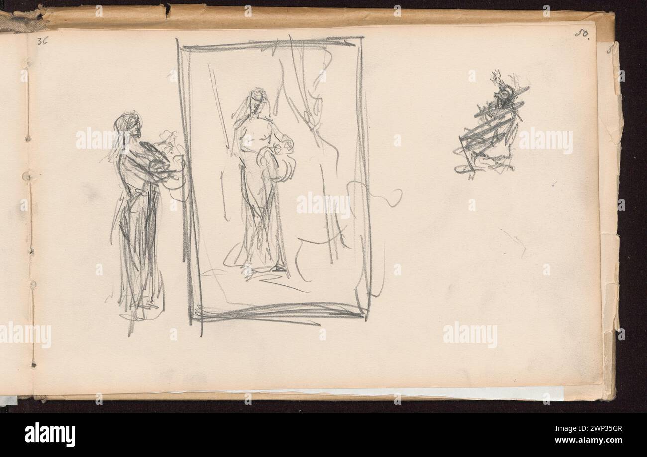Sketches of a woman standing; Bili Ska-Bohdanowiczowa, Anna (1854-1893); 1884 (1884-00-00-1884-00-00);Renault, Wanda (1910-1990) - collection, women, sketches, purchase (provenance) Stock Photo