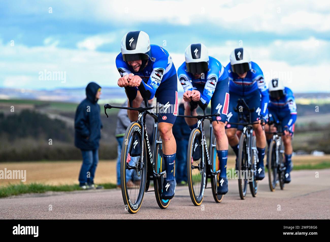 Auxerre, France. 05th Mar, 2024. Soudal Quick-Step riders pictured in ...