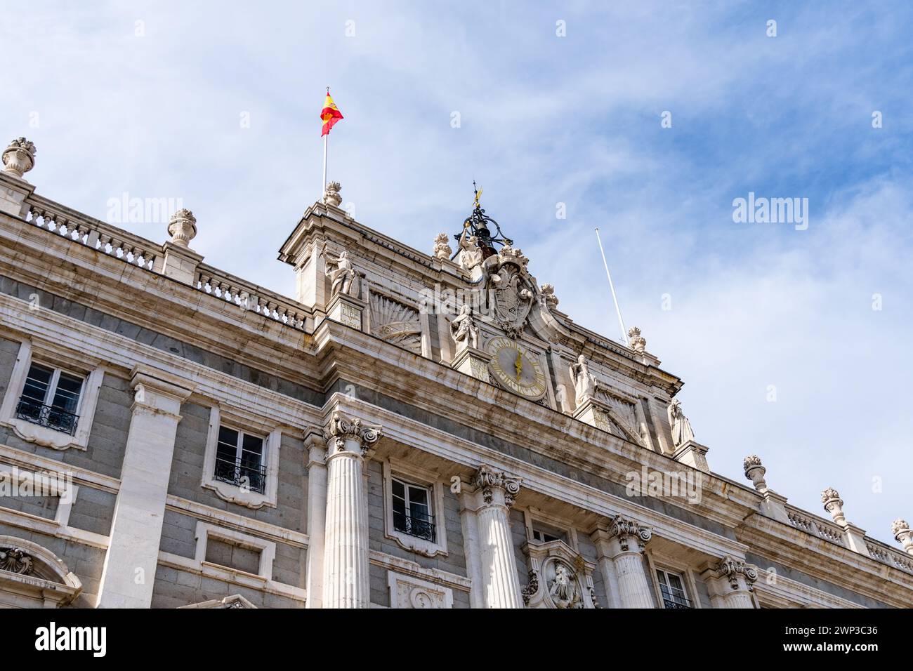 Madrid, Spain - May 16, 2023: Royal Palace in Madrid in a sunny spring day. Stock Photo