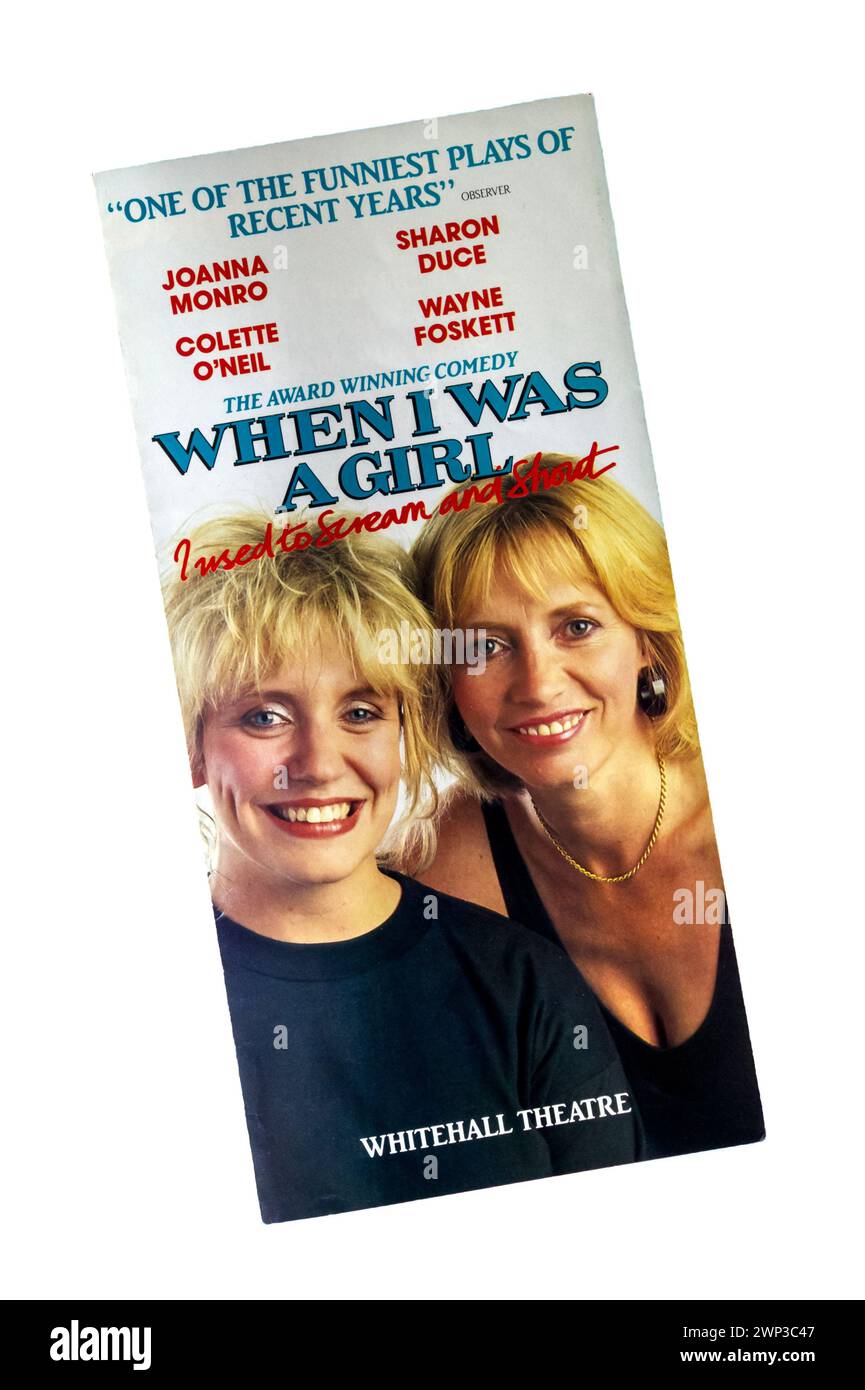 A flyer for the 1986-1987 Whitehall Theatre production of When I Was A Girl, I Used to Scream and Shout by Sharman MacDonald. Stock Photo