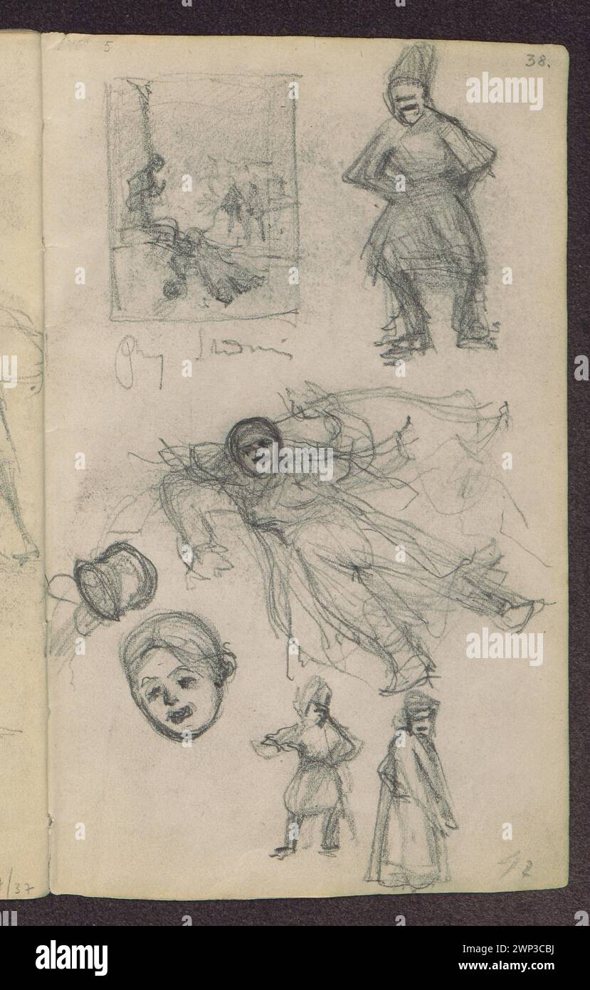 Study to the picture, character sketches; Verso: Sketches of two women and two men and a horse; Stanis Awski, Jan (1860-1907); 1885 (1885-00-00-1885-00-00); Stock Photo