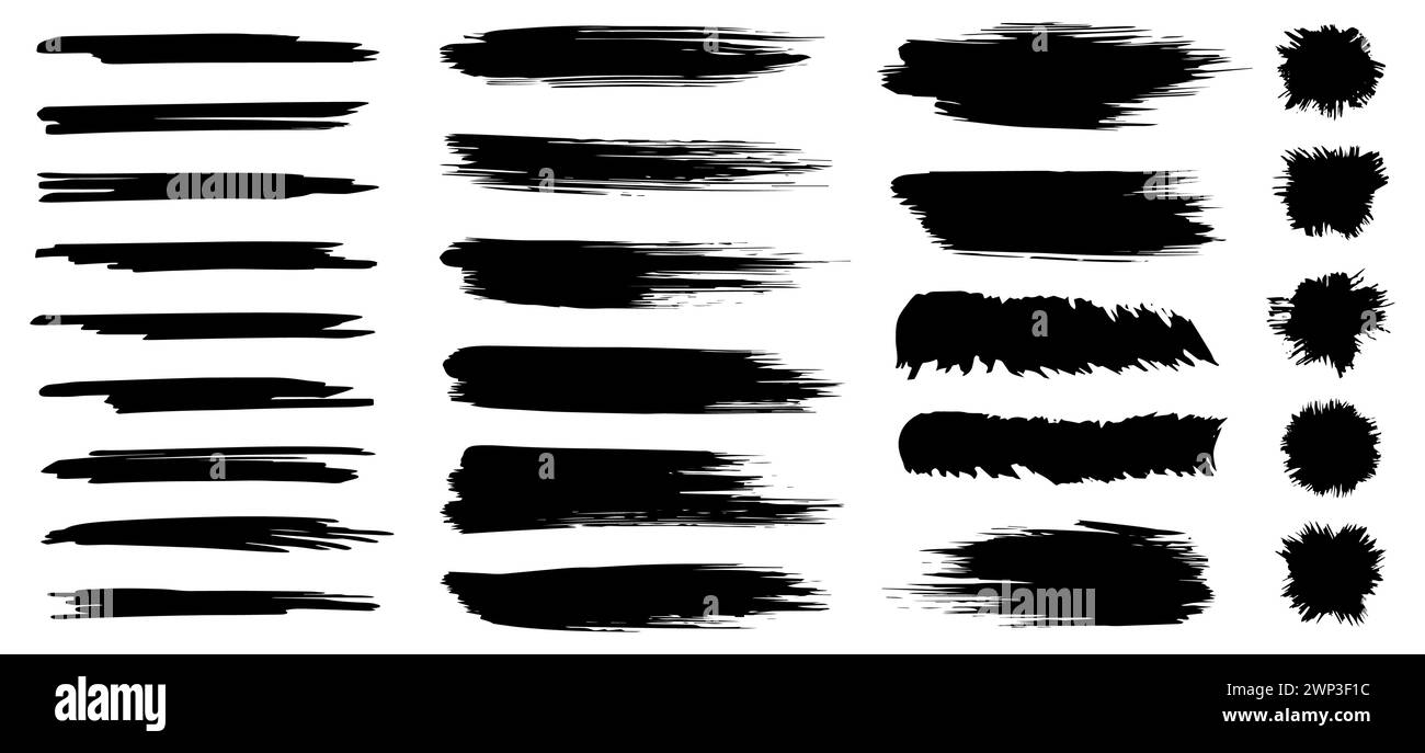 Set of paint brush stroke, ink splatter and artistic design elements ...
