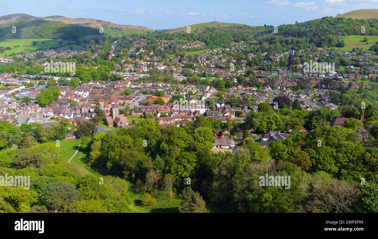 Aerial summer view of Church Stretton Shropshire England UK Stock Photo