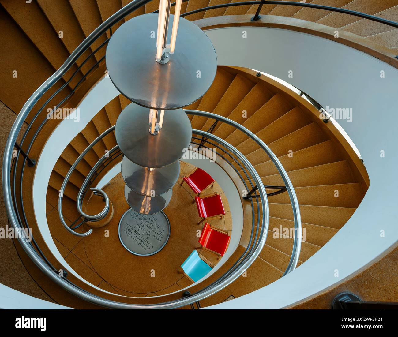 Looking down through the spiral staircase at Bexhill's De La Warr Pavilion Stock Photo