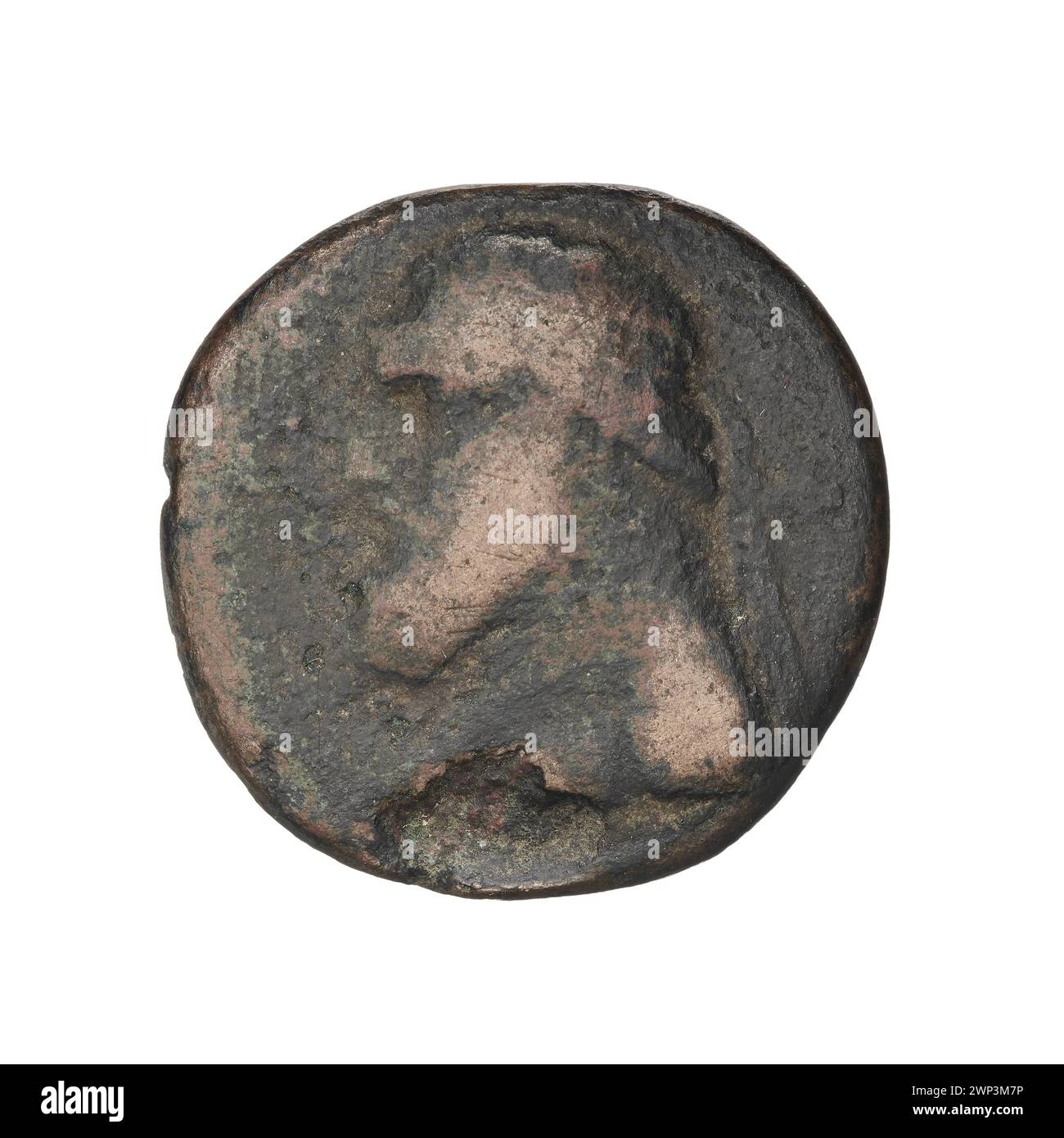 Bronze coin issued under Mitrydates II, king of the Parthians, during 123-87 BC, featuring Parthian design and inscriptions. Stock Photo