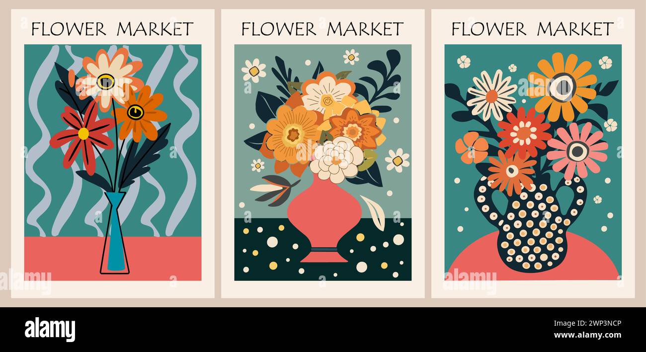 Abstract Flower Market poster wall art set Stock Vector Image & Art - Alamy