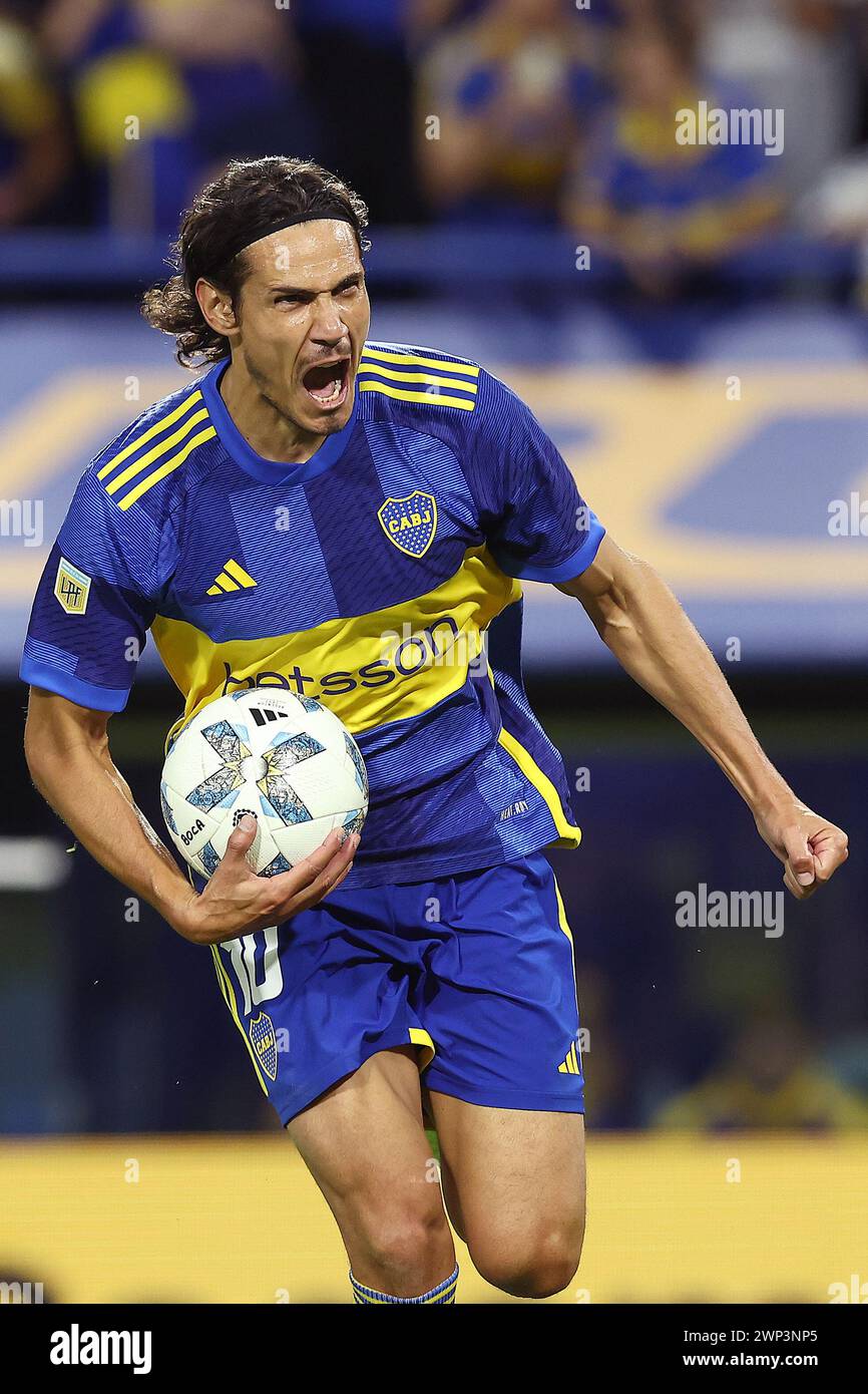 Boca Juniors’ Uruguayan Edinson Cavani celebrates after scoring the