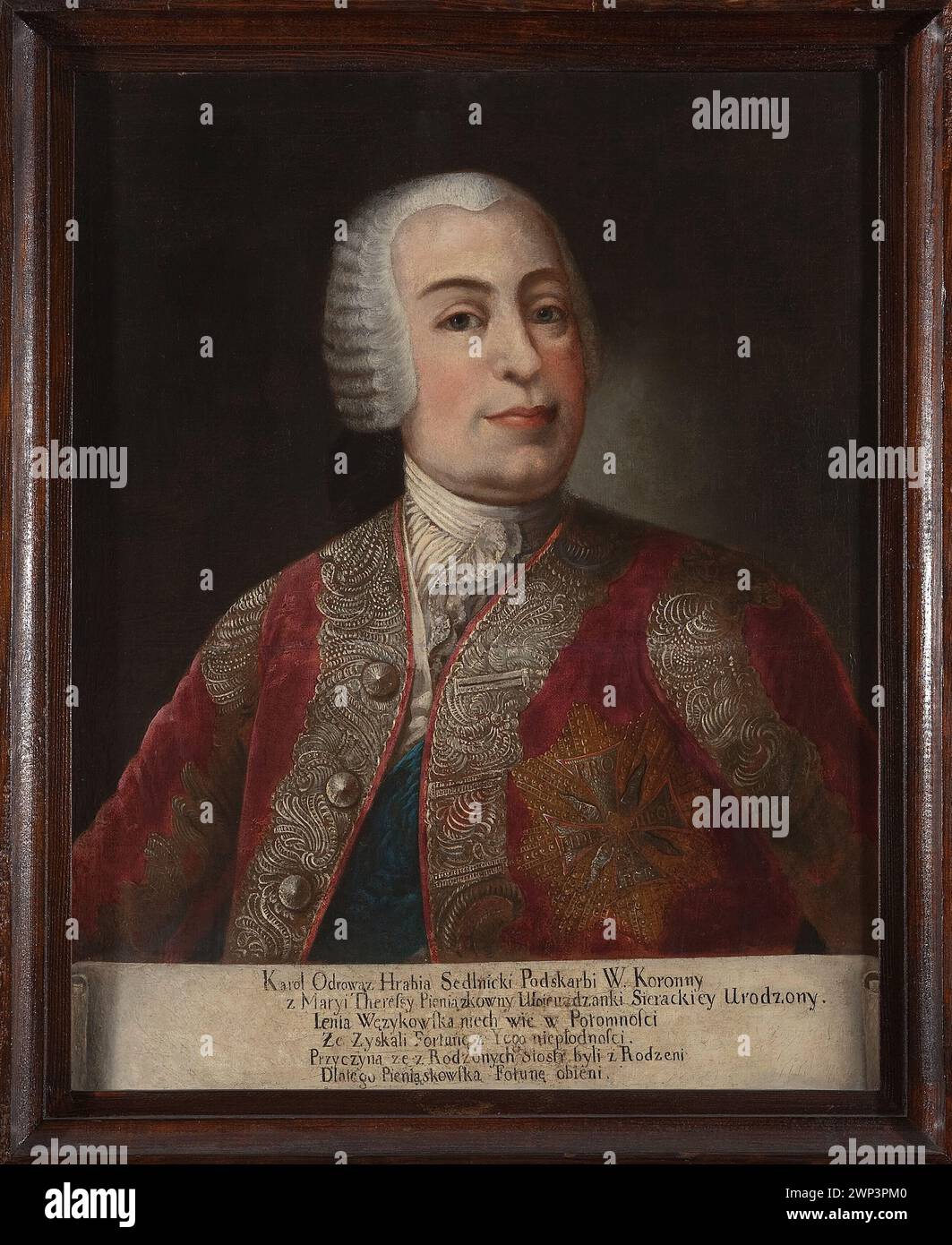 Portrait of Karol hr. Sedlnickiego (h. Odrow  (1703-1761), a great crown tube;  around 1781 (1781-00-00-1790-00-00); the Muse of the National Museum in Warsaw was taken from the Muse of the Muse of the Muse of the Muse; ; products from Wąkien / Fabric / Law; MP 2960 MNW; all rights are reserved.Odrowąż (coat of arms), Order of the White Eagle, Szwarc, Szymon (1884-1959) - collection, gift (provenance), tailcoats, order stars, wigs, male portraits, portraits with inscription, Żaboty Stock Photo