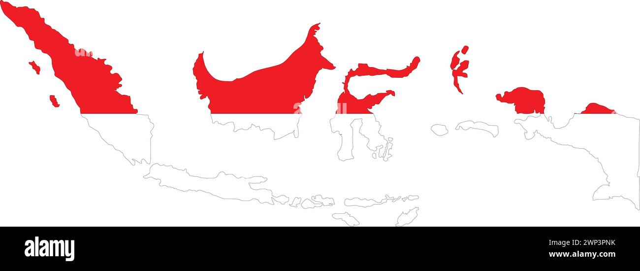 Indonesia Flag in Indonesia Map, Indonesia Map with Flag, Country Map, Indonesia with Flag, Nation Flag Stock Vector