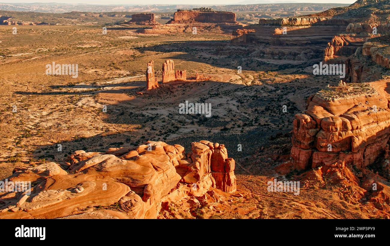 Aerial view of Determination Towers & the Monitor and Merrimac Buttes
