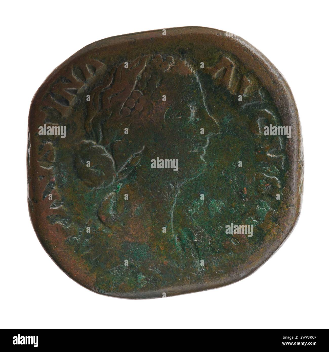 Coin With Inscription This sesterce coin, minted between 161 and 176 AD, depicts Roman ...