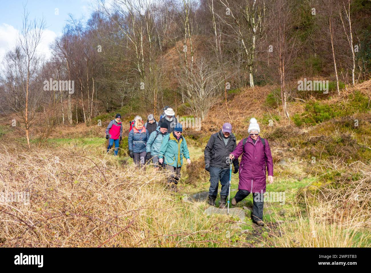 U3A walking group exercising walking on Biddulph Moor in the Staffordshire Moorlands England UK Stock Photo