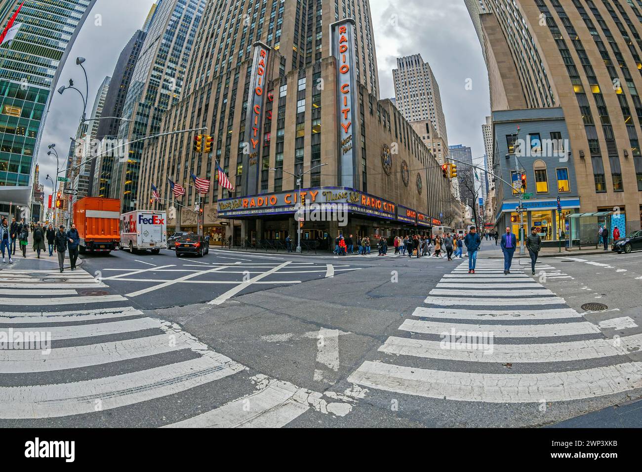 NEW YORK, USA - MARCH 6, 2020: Radio City Music Hall, at 1260 Avenue of the Americas, within Rockefeller Center, Midtown Manhattan. Was designed by E. Stock Photo