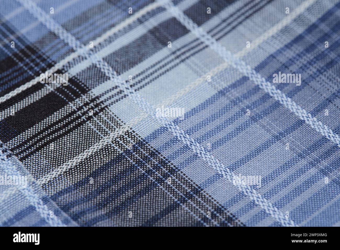 Fabric, texture checkered blue background closeup Stock Photo