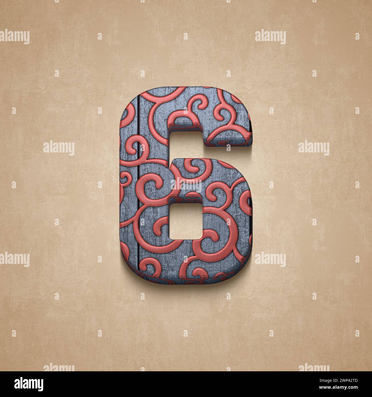 set of decorated wooden numbers, 3d rendering Stock Photo
