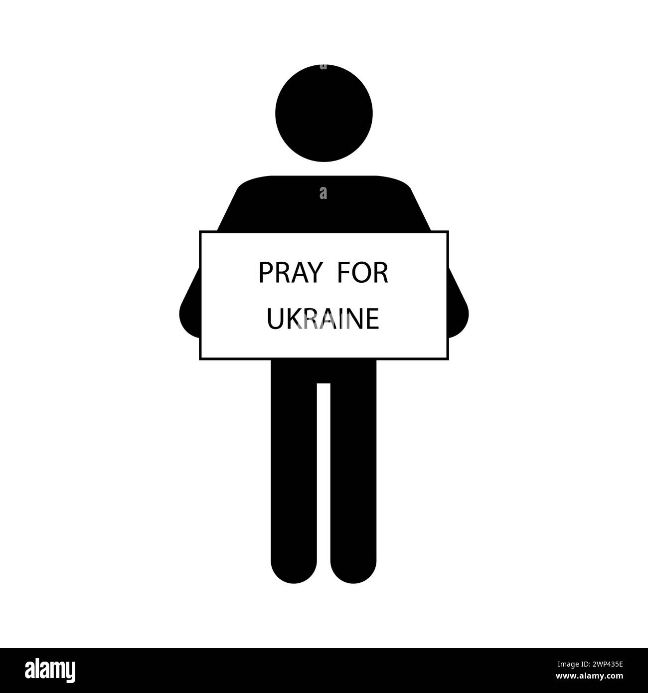 A man with a placard Pray for Ukraine. Cartoon poster. Peace symbol. Vector illustration. stock image. EPS 10. Stock Vector