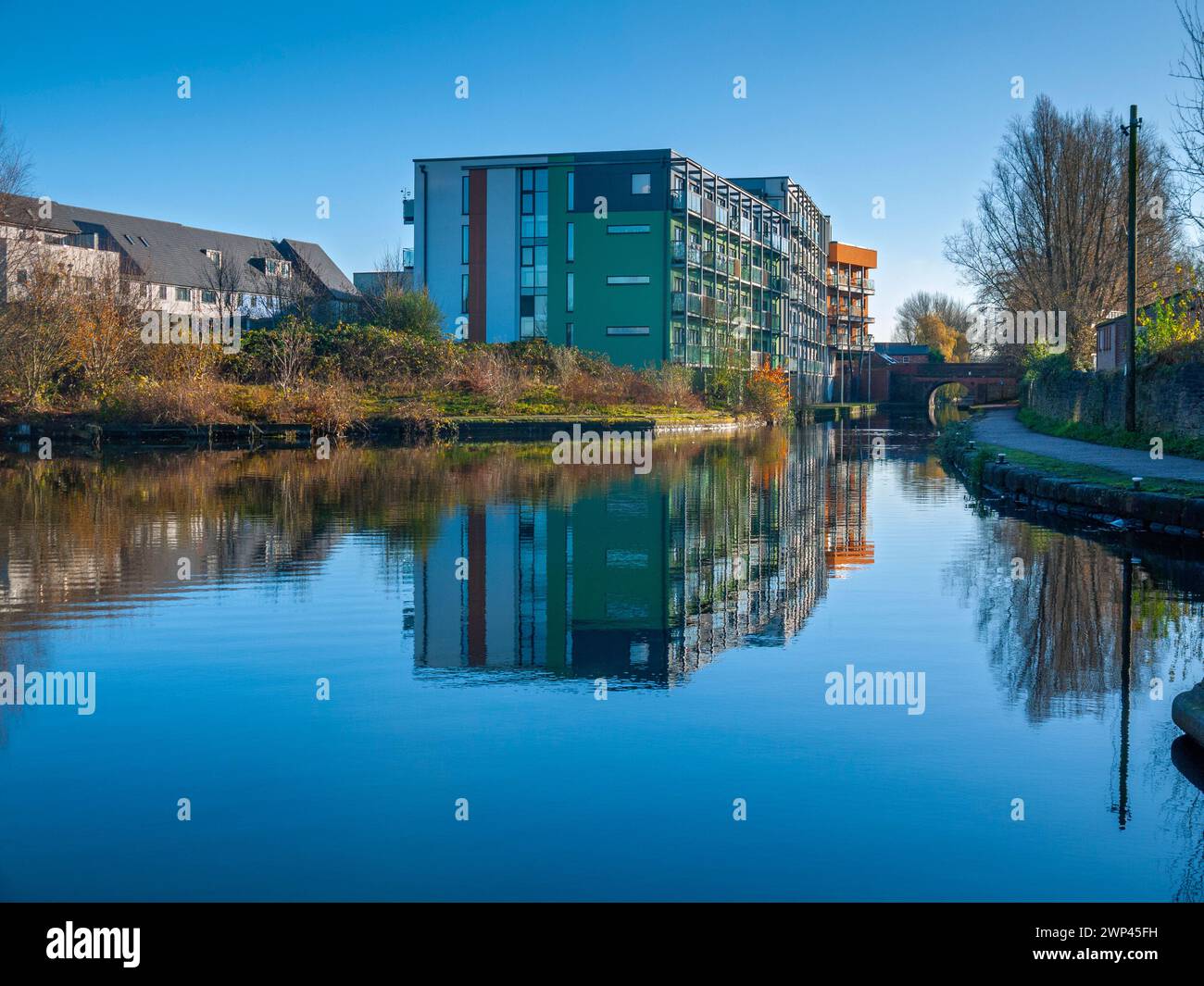 The Wharf apartments at Droylsden Marina, on the Ashton Canal, Tameside, Manchester, England, UK Stock Photo