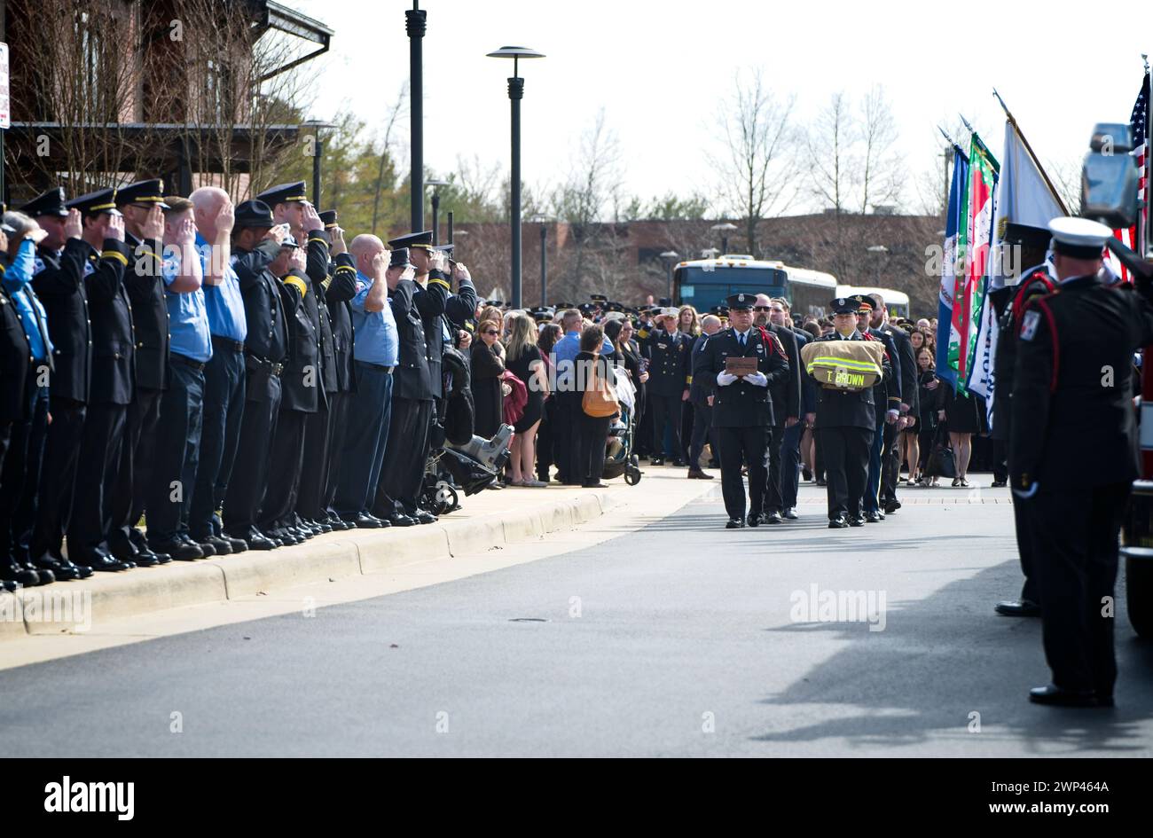 UNITED STATES - 03-04-2024: Members of the firefighter community turned out today by the thousands for the funeral for Trevor Brown the firefighter ki Stock Photo
