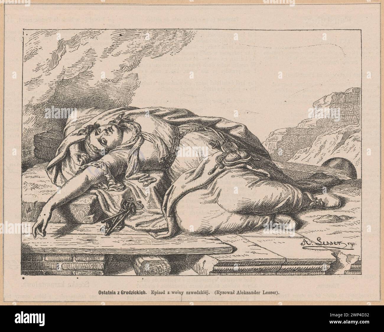 Reproduction of Aleksander Lesser's 1844 drawing 'The Last of the ...