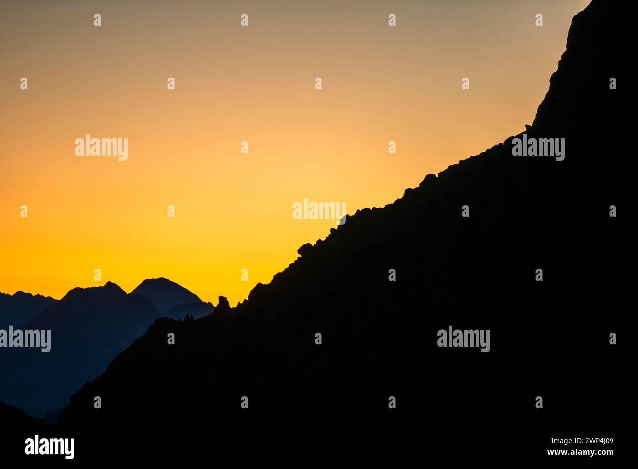 Mountain detail at sunrise, Tschagguns, Raetikon, Montafon, Vorarlberg, Austria Stock Photo