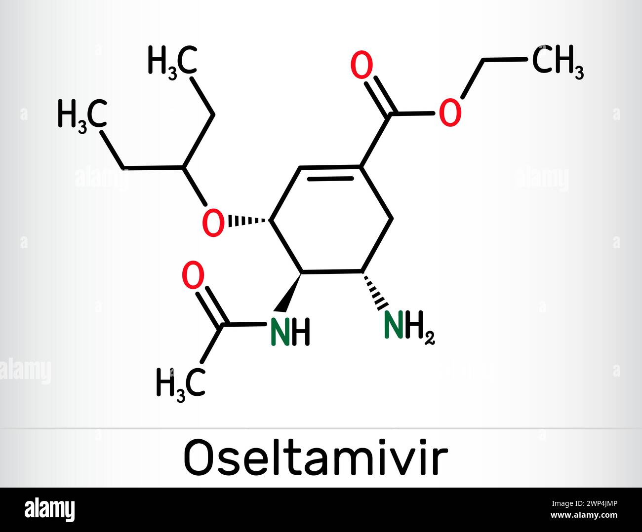 Oseltamivir antiviral drug molecule. Skeletal chemical formula. Vector