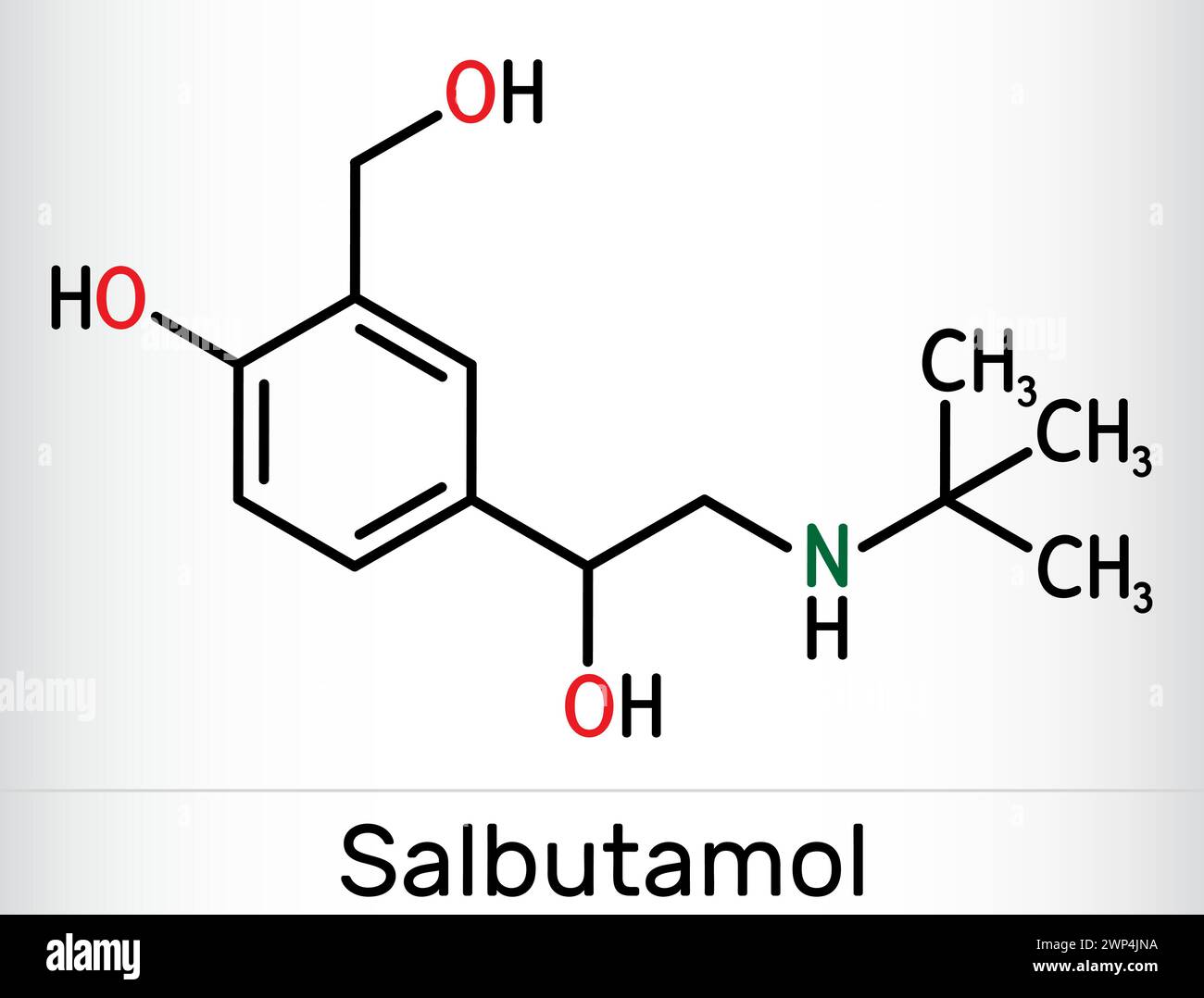 Salbutamol, albuterol  molecule. It is short-acting agonist used in the treatment of asthma and COPD. Skeletal chemical formula. Vector illustration Stock Vector