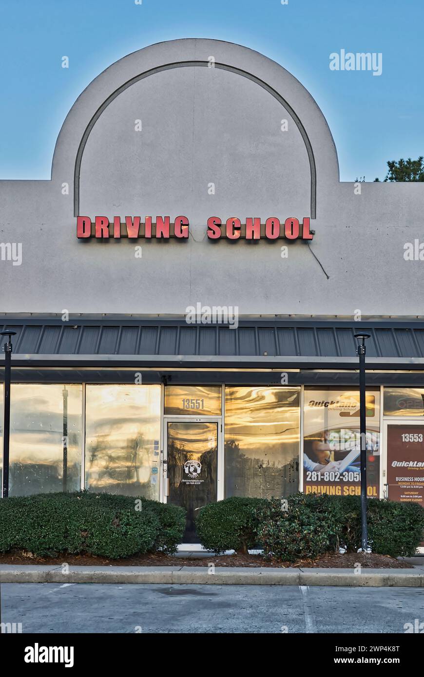 Houston, Texas USA 02-18-2024: Quick Lane Driving School building location in a Houston, TX strip mall. Driver education business storefront. Stock Photo