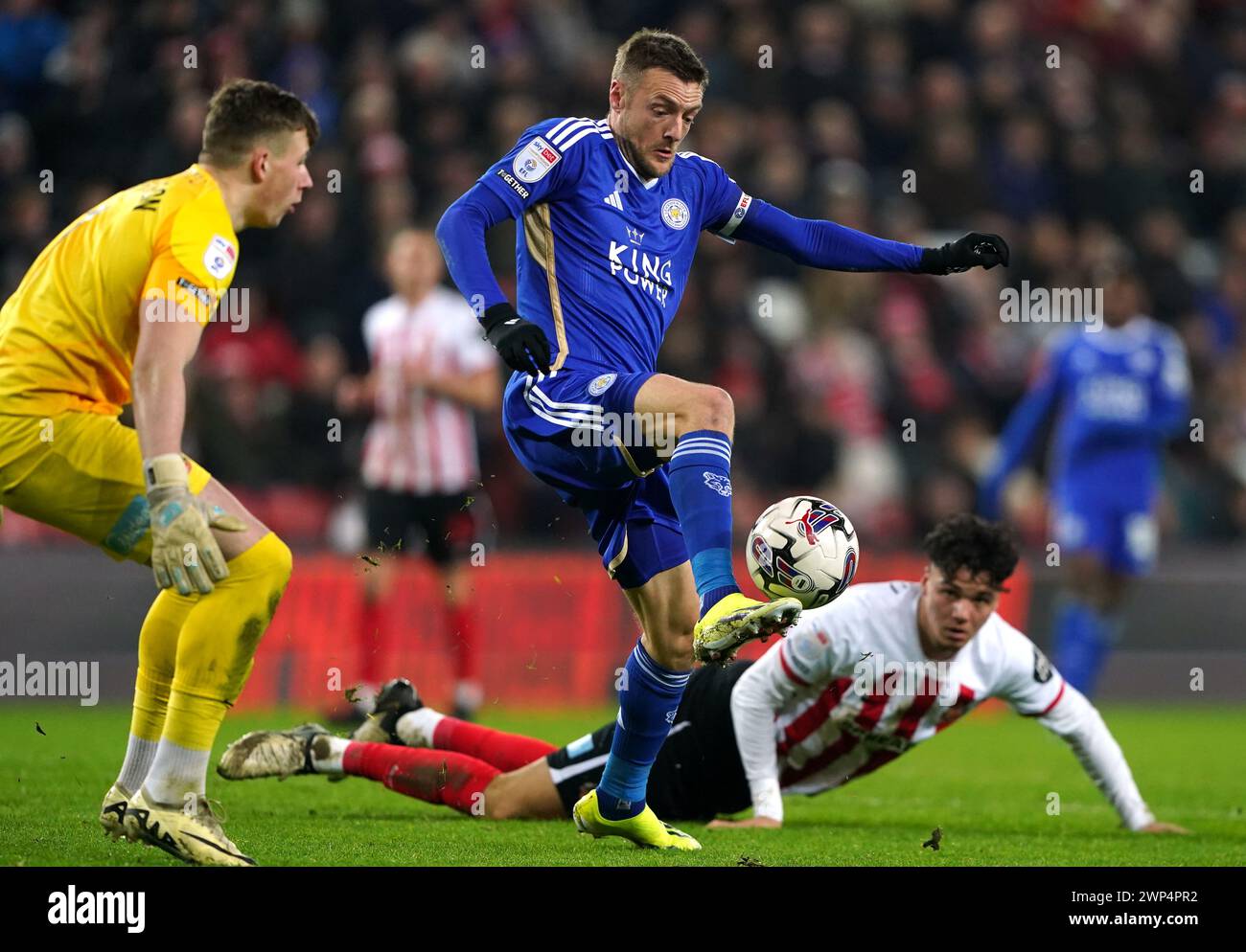 Leicester City's Jamie Vardy controls the ball during the Sky Bet Championship match at the Stadium of Light, Sunderland. Picture date: Tuesday March 5, 2024. Stock Photo