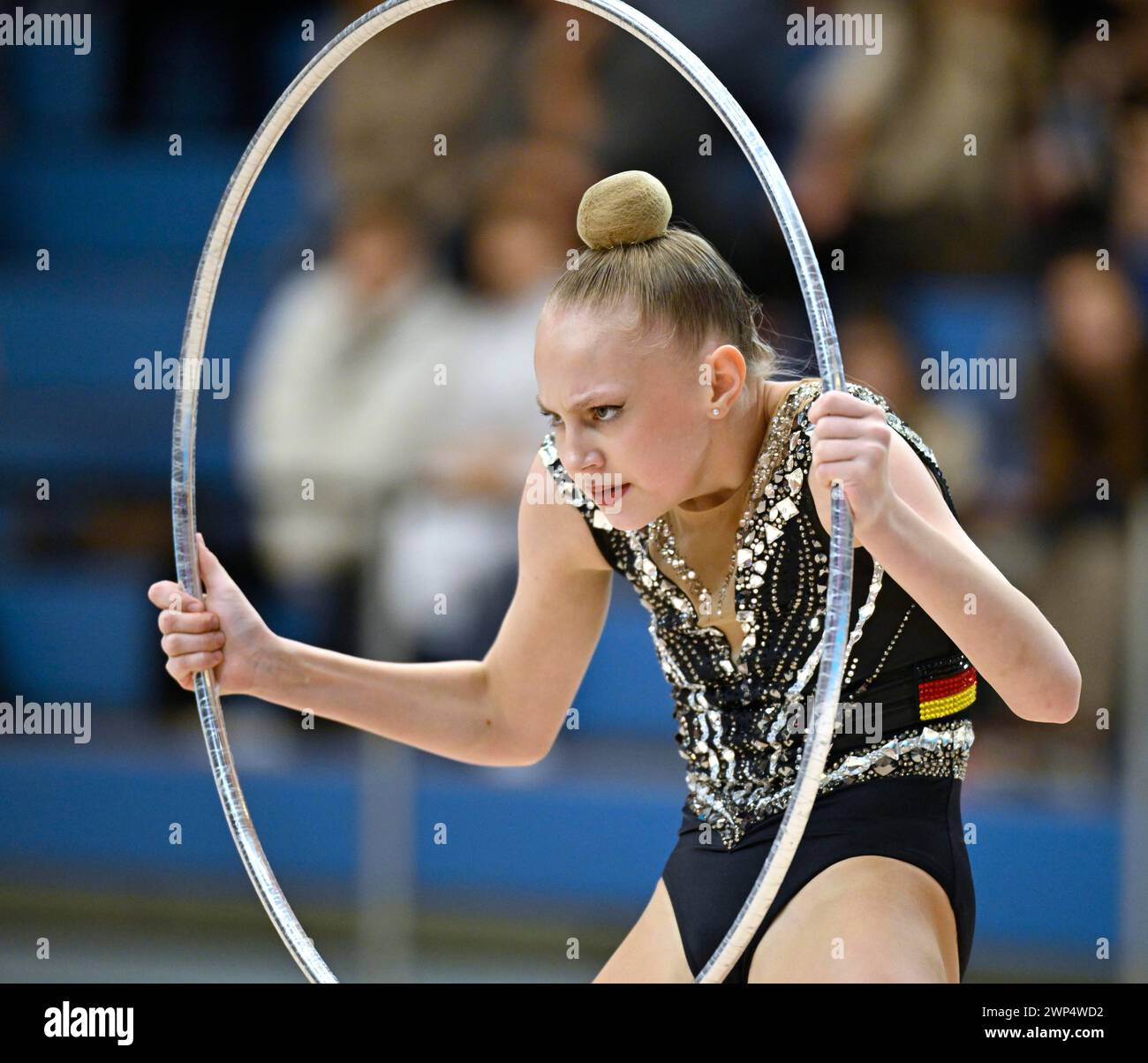 Alina Ott (GER), action, hoops, rhythmic gymnastics, RSG, Schmiden International 2024, Fellbach, Baden-Wuerttemberg, Germany Stock Photo