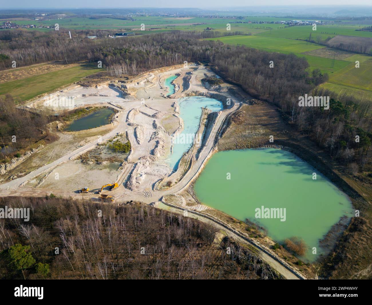 The Blue Hole, a residual hole from the kaolin mining operations of Kaolin- und Tonwerke Seilitz-Loethain GmbH, is now a natural paradise, but can Stock Photo