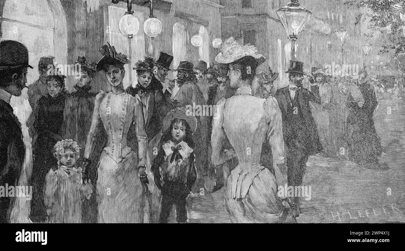 On the Ringstrasse in Vienna, street scene at night, many people