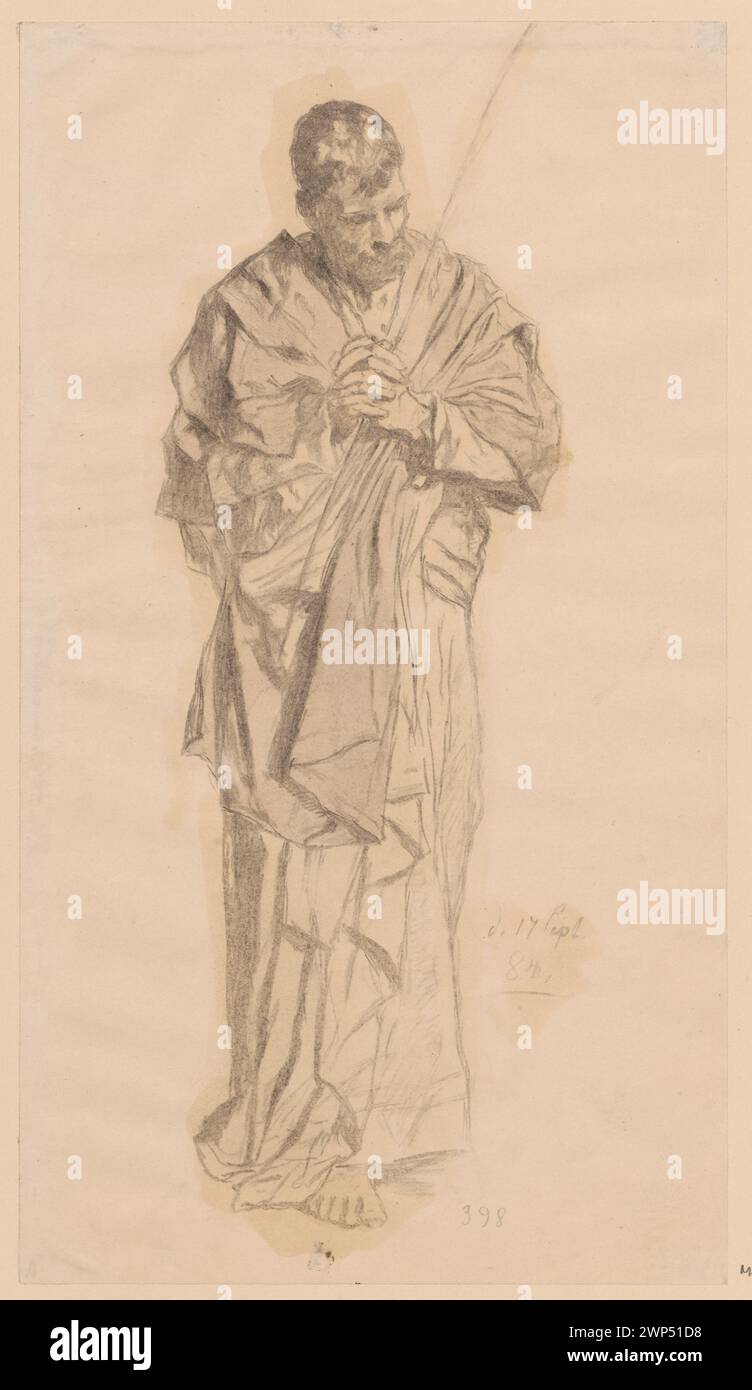 Study of the aposto character with palm trees in the right; Scholtz, Julius (1825-1893); 1884 (1844-00-00-1844-00-00);Schlesisches Museum der Bildenen Künste (Wrocław - 1880-1945) - collection, Scholtz, Hanna (Flow. Ca 1912) - Dar, Christ's entry to Jerusalem (iconogr.), Apostles, German drawings, studies to paintings, studies of characters Stock Photo