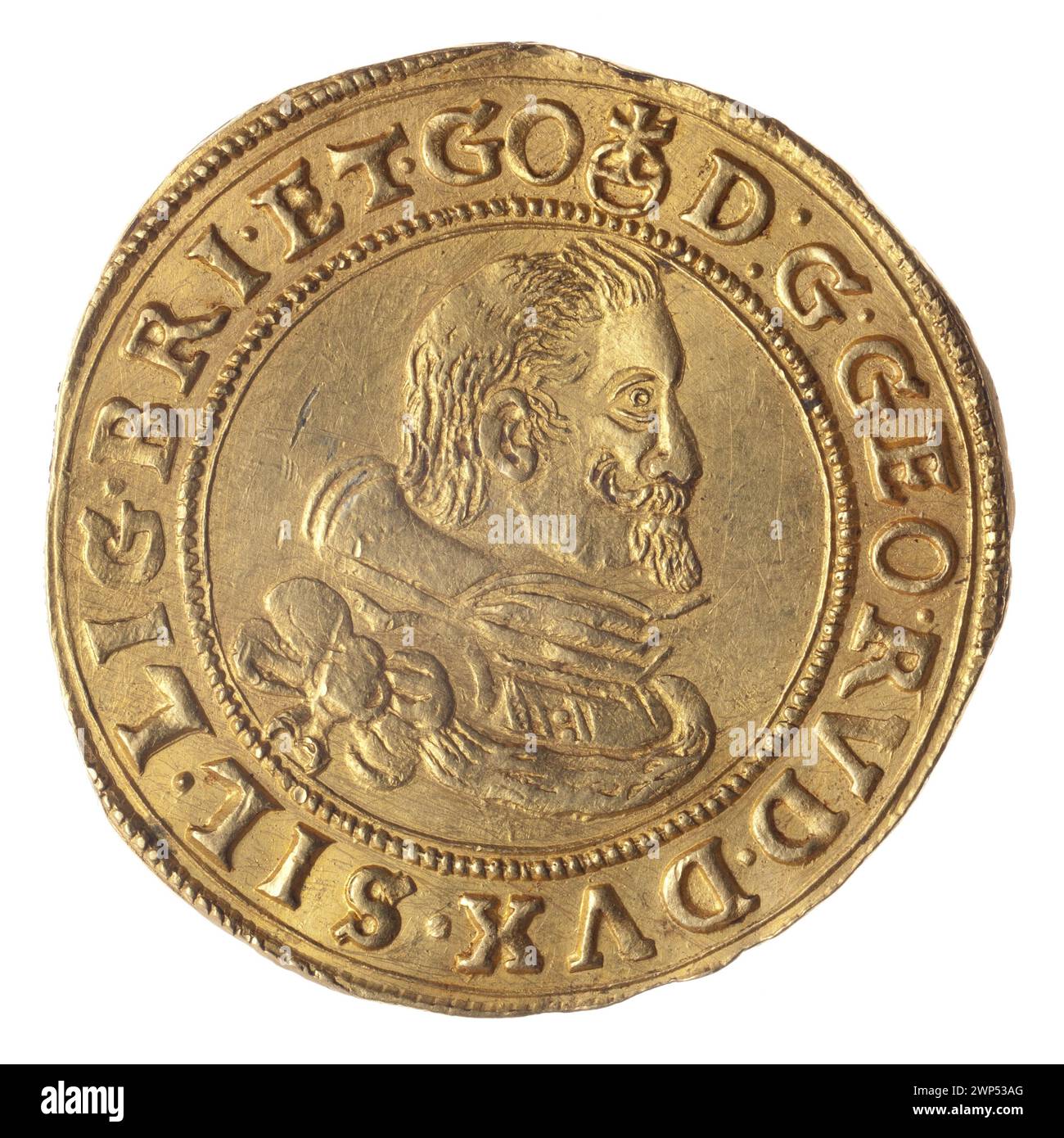 3 ducats; Jerzy Rudolf (KSI  Legnica-Brzeski; 1595-1653); 1621 (1621-00-00-1621-00-00);Jerzy Rudolf (Prince Legnica - 1595-1653), Jerzy Rudolf (Prince Legnica - 1595-1653) - iconography, Piastów (family), Duchy of Brest (coat of arms), the Duchy of Legnica -Brzeskie (coat of arms), ruler's busts, portraits, portraits in Paradna armor, portraits of the ruler with a discovered head, portraits of rulers, rosettes, four -track coat of arms, shields, coat of arms, coat of arms near Mitra Książęca, purchase (provenance) Stock Photo