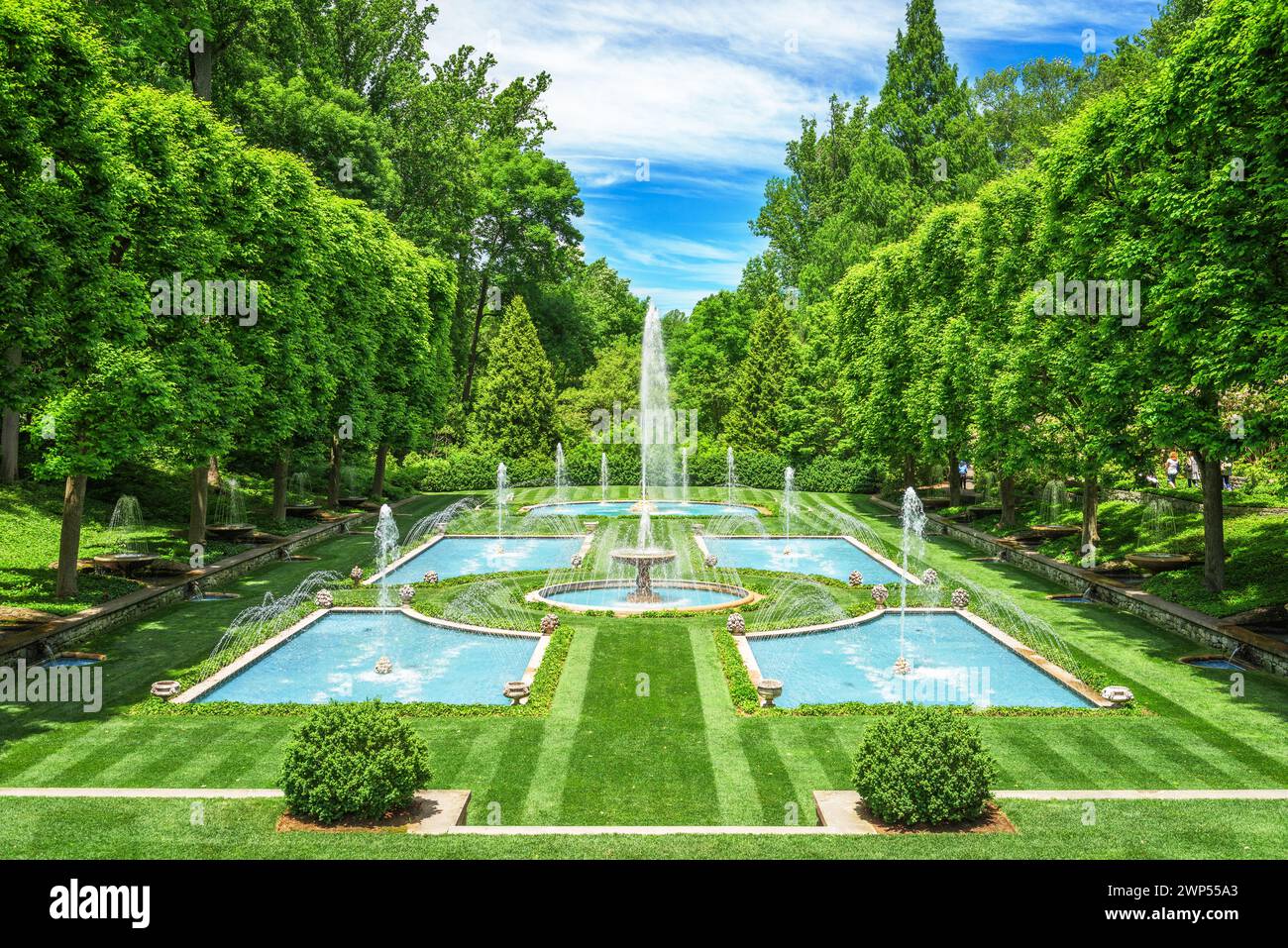 KENNETT SQUARE, PENNSYLVANIA, USA - JUNE 10, 2016:  Longwood Gardens botantical gardens at the Italian water garden. Stock Photo