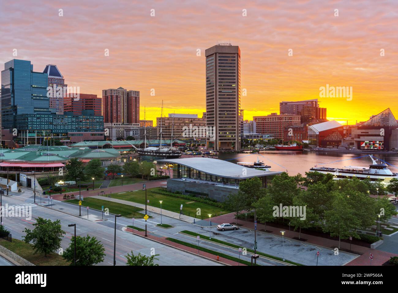 Baltimore, Maryland, USA skyline on the Inner Harbor at dawn. Stock Photo