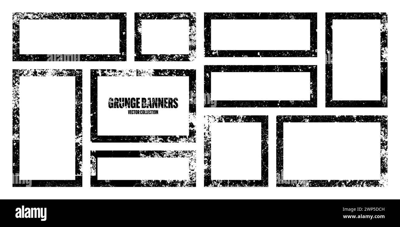 Grunge square frames, banners with stains and scratches. Brush stroke ...