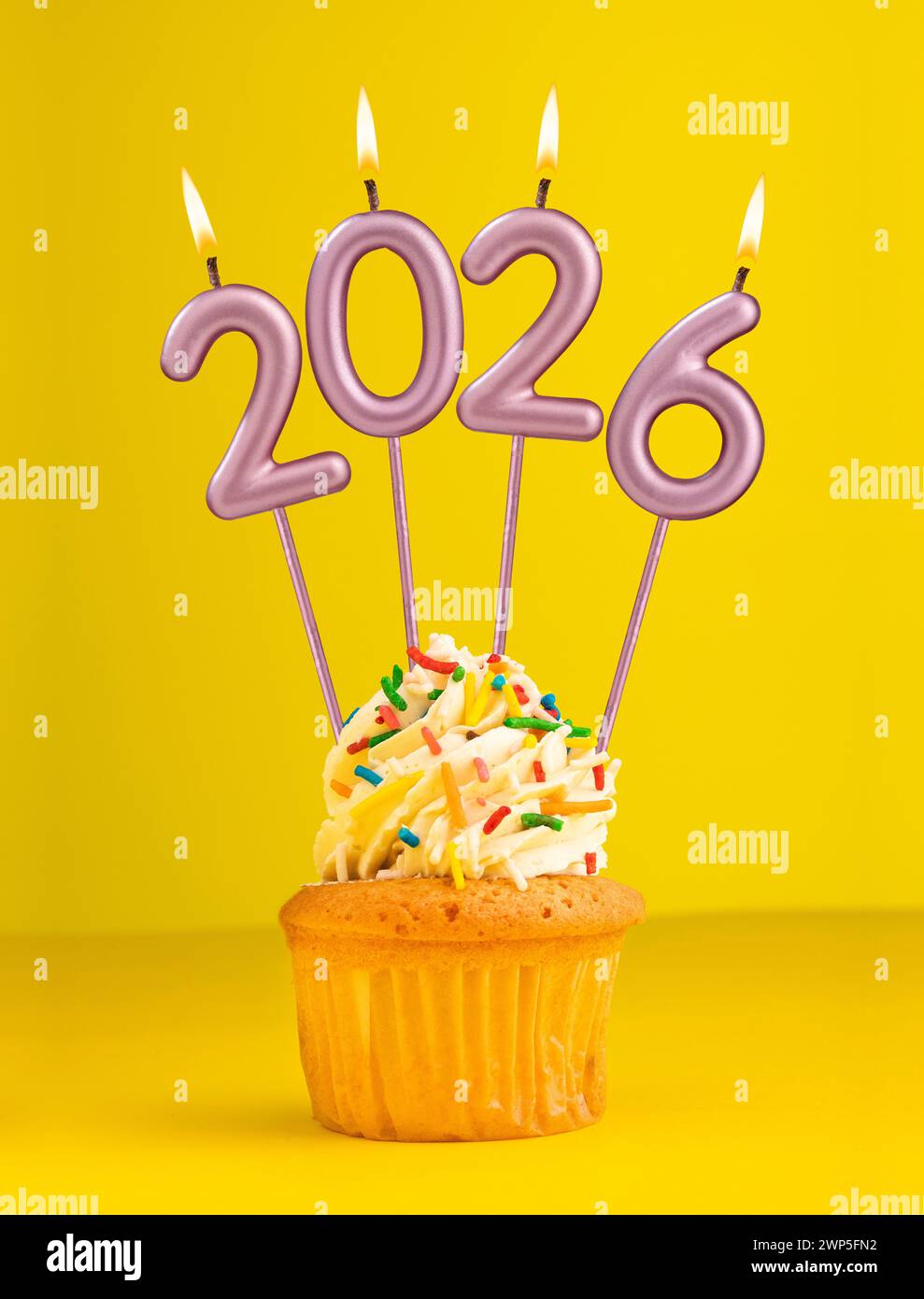 Happy New Year 2026 Candles in the form of lit numbers Stock Photo