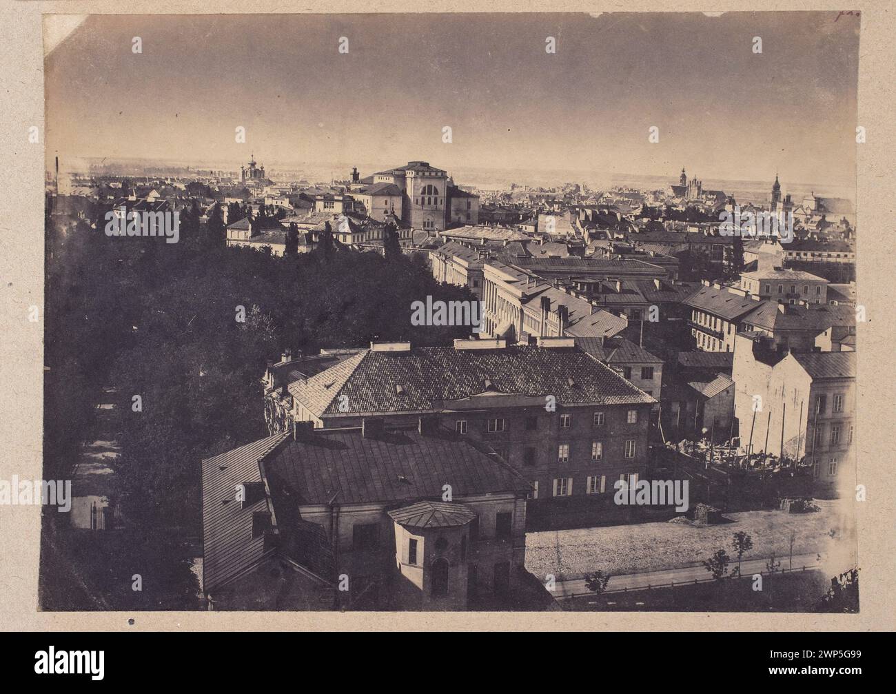 Warsaw. View from the lighthouse of the Evangelical-Augsburg Of the Trinity towards Królewska Street, the Wielkiego Theater and Saxon Square. A fragment of the panorama; Beyer, Karol (1818-1877); 1858 (1858-00-00-1858-00-00);Królewska (Warsaw - street), Méyet, Leopold (1850-1912), Méyet, Leopold (1850-1912) - collection, Saski Palace (Warsaw), Art of photography (Warsaw - exhibition - 1990), Theater Wielki (Warsaw), Warsaw (Masovian Voivodeship), Dar (provenance), city panoramas, testamentary record (provenance), photosensitive (Warsaw - exhibition - 2009) Stock Photo