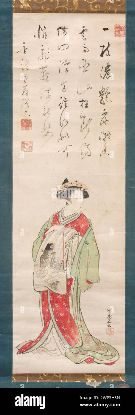 Oiran; Isoda, Koryûsai (1735-1790), Li, Bai (701–762), Zhuangzi (fl. Ca 369-Ca 286 BC); around 1770-1780 (1770-00-00-1780-00-00);Grohman, Henryk (1862-1939) - collection, gift (provenance), Japanese (culture), kakemono, painting, Japanese art Stock Photo