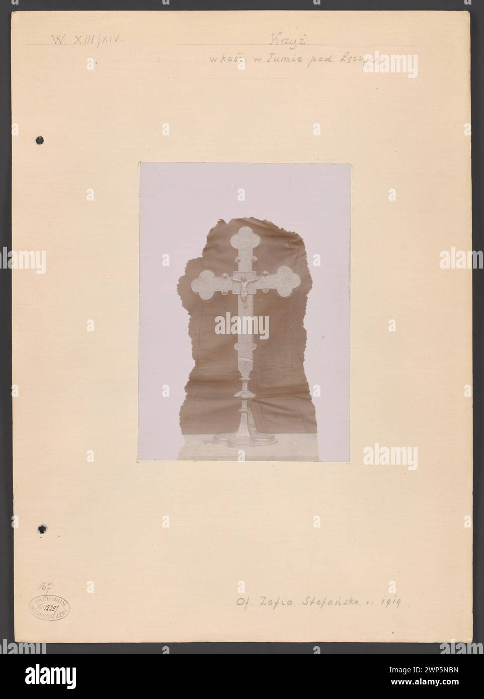 General view of the obverse side of a cross from the end of the tuma, showing details of design and decoration before 1919. Stock Photo