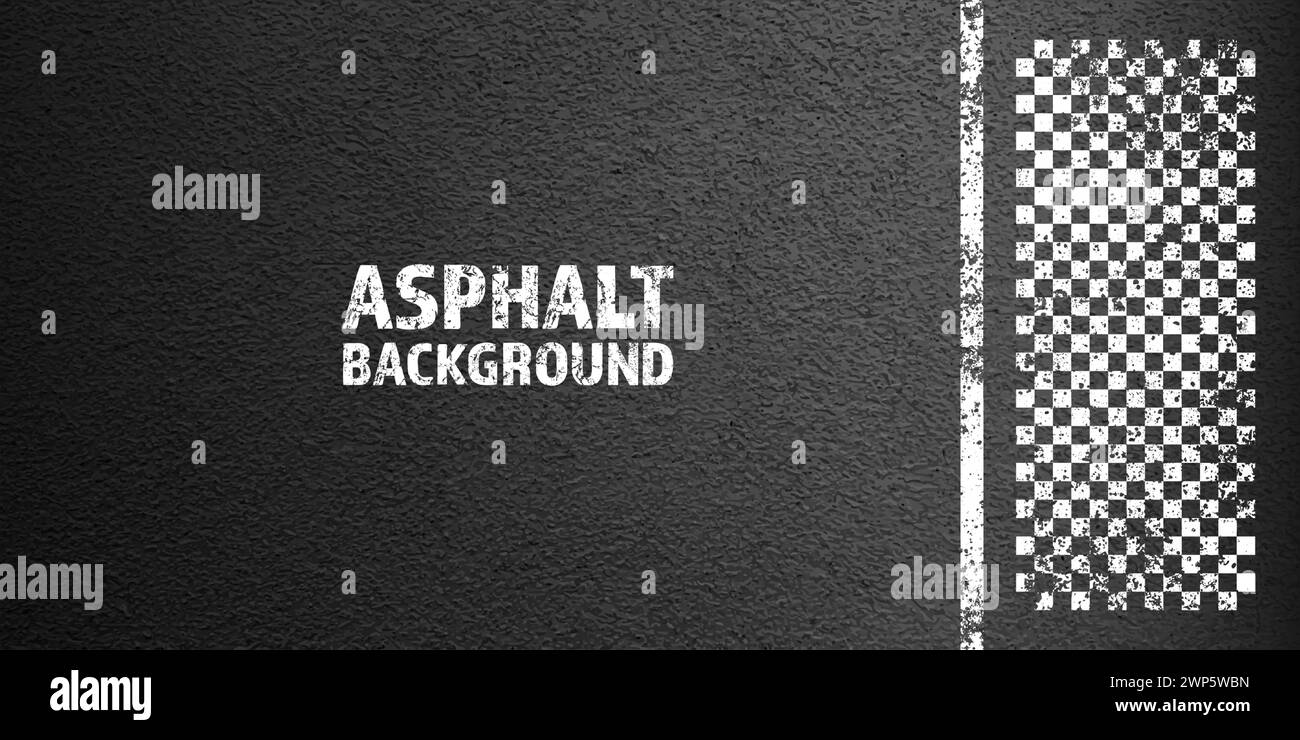 Asphalt road with white cracked lane marking, concrete highway surface, texture. Street traffic line, road dividing strip. Pattern with grainy Stock Vector