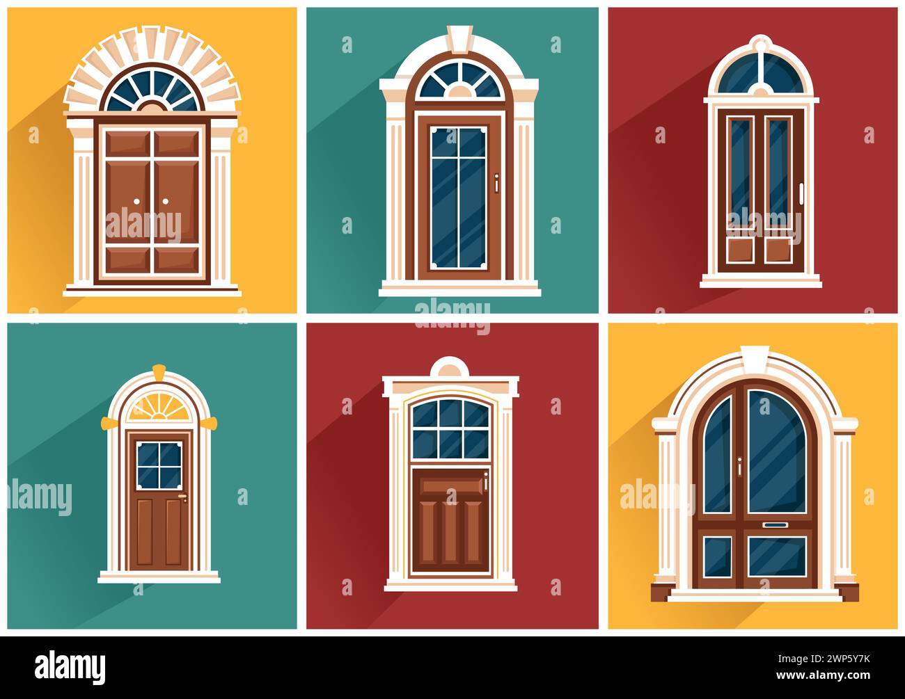 House Architecture Vector Illustration with Doors and Windows Various