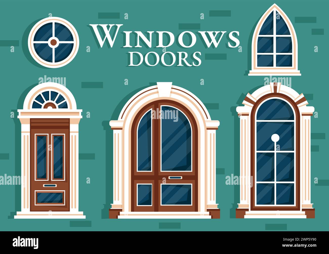 House Architecture Vector Illustration with Doors and Windows Various ...