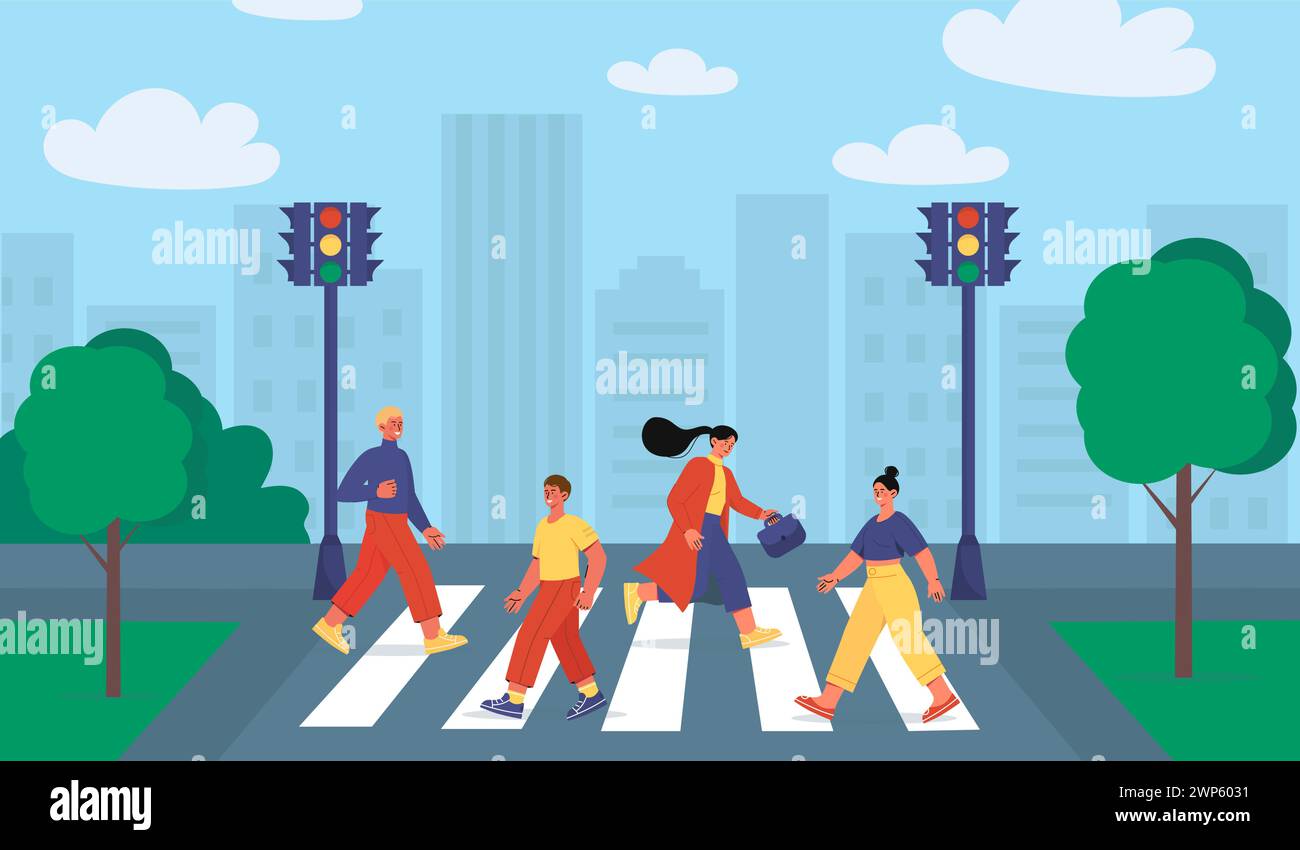 Pedestrians at city traffic lights vector Stock Vector