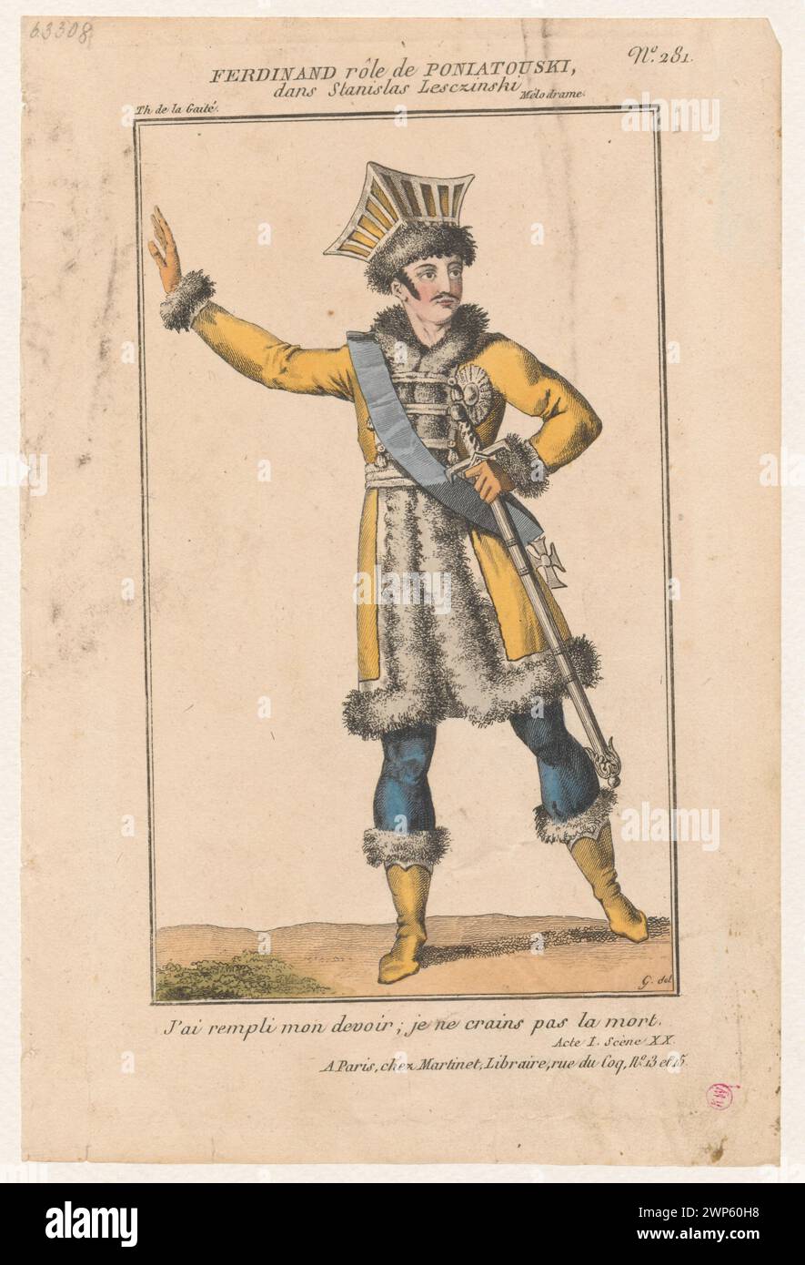 French actor Ferdinand as the book of Józef Poniatowski; unknown, G. (Fl. Ca 1810), Martinet (Paris; Printing and Prince; 1796-1867); 1811 (1811-00-00-1811-00-00);Poniatowski, Józef (1763-1813), Poniatowski, Józef (1763-1813)-iconography, Stanisław Leszczyński (King of Poland-1677-1766), Woźnicki, Kazimierz (1878-1949), Woźnicki, Kazimierz (1878-1949)-collection , actors, gift (provenance), Napoleonic era (1799-1815), French (culture), French graphics, costumes, Poland (culture), cornea (costume.), Theaters Stock Photo