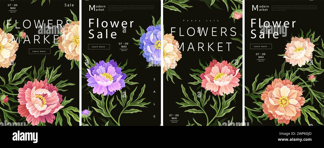 Vintage flowers posters vector set Stock Vector