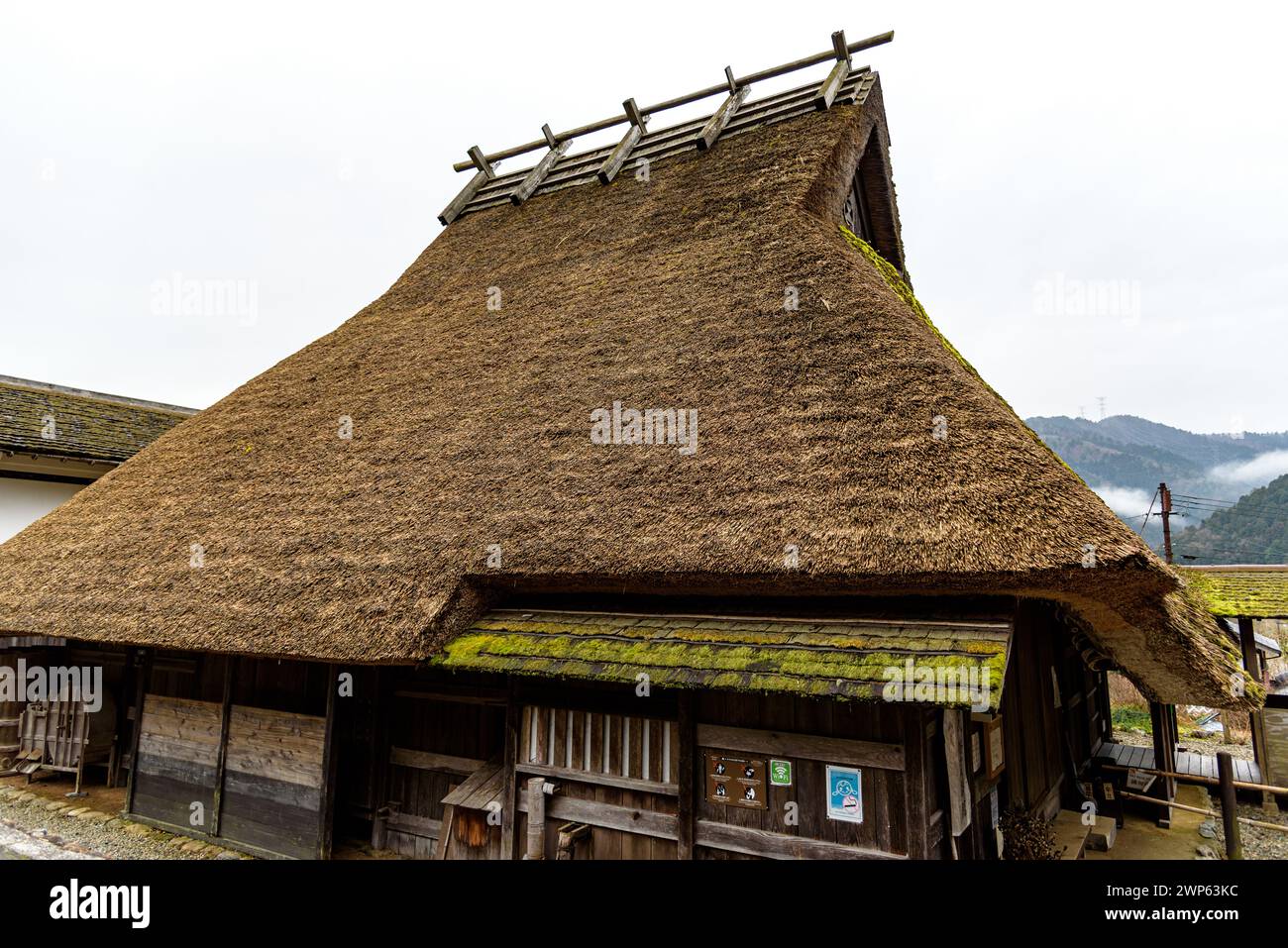 Traditional thatched roof houses of Miyama village in Kyoto Prefecture in Japan, made using kayabuki grass roofing technique, a UNESCO Intangible Cult Stock Photo