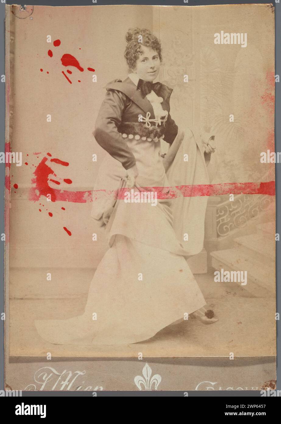 Full-length portrait of Honorata Leszczyńska in costume for Madame Sans-Gene, circa 1894, depicting theatrical attire for a comedy performance, part of Aleksander Rajchman's collection. Stock Photo