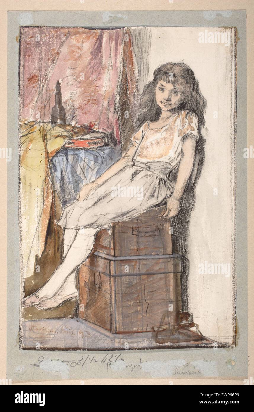 The girl is sitting on the boxes; Wyspiały, Stanis Aw (1869-1907); 1893 (1893-00-00-1893-00-00);Reynel, Leon (1887-1931), Reynel, Leon (1887-1931)-collection, gift (provenance), portraits of children Stock Photo